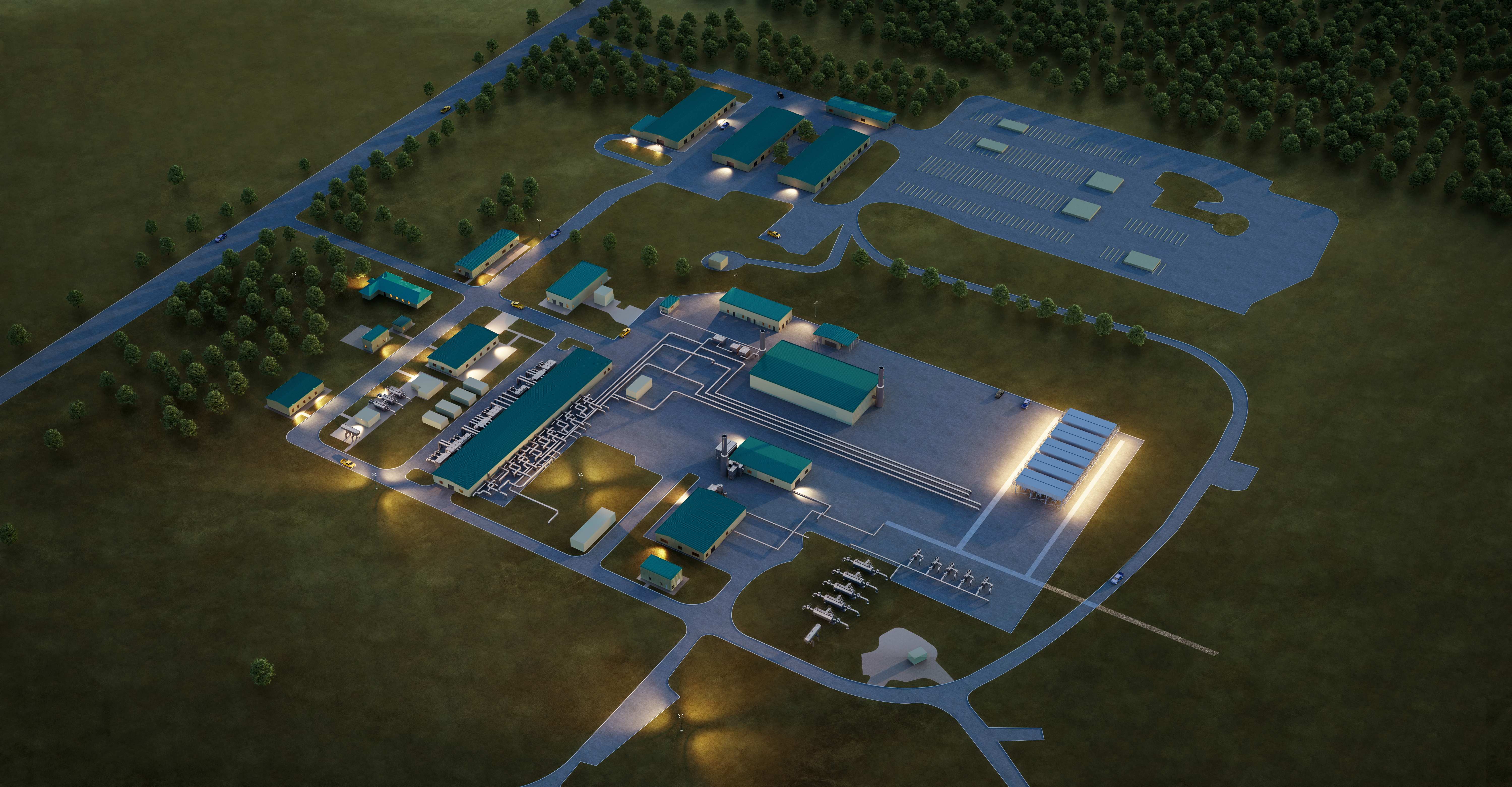 LNG Compressor Station-3-2-Exterior-Aerial-Nighttime
